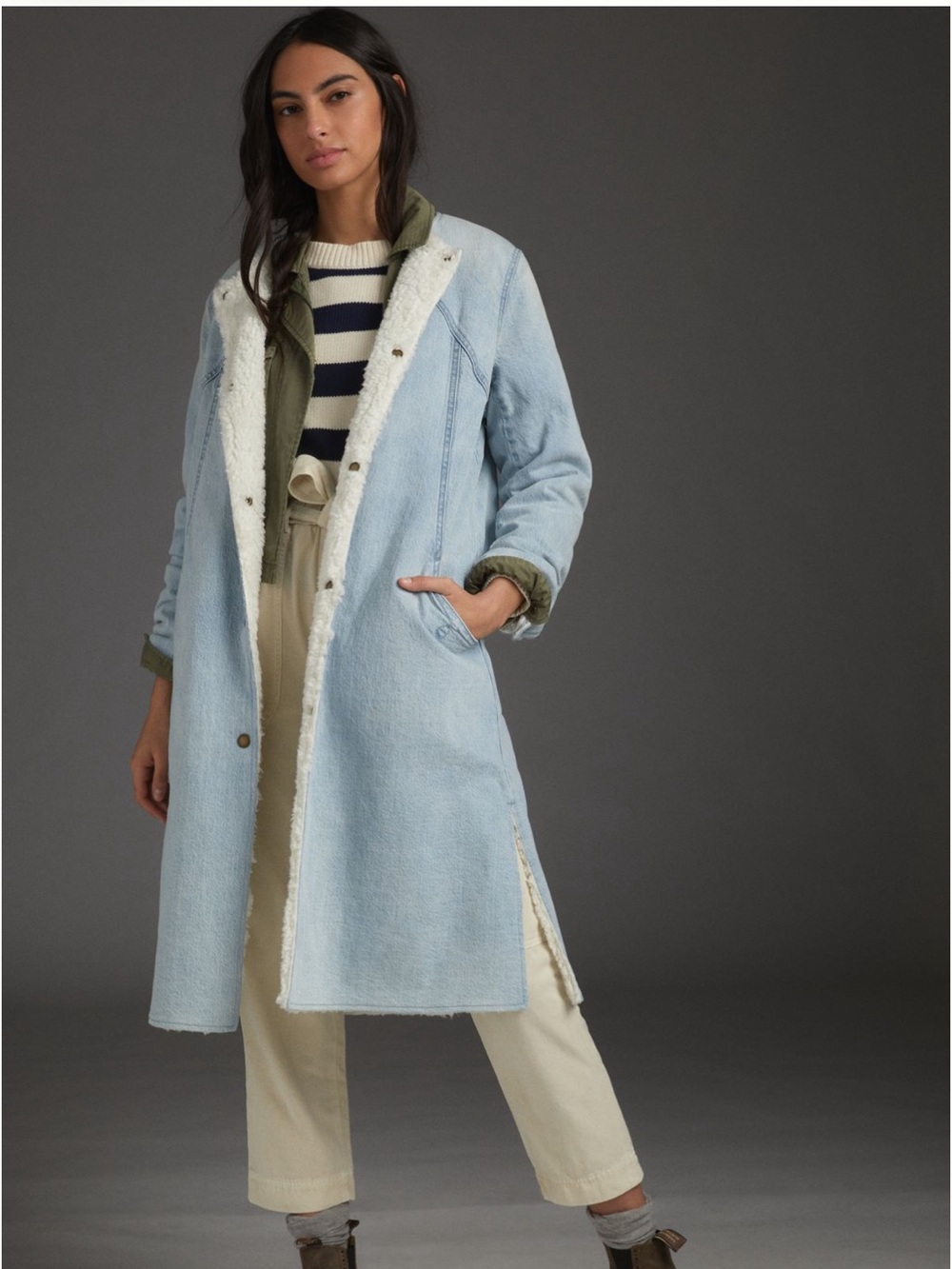 PILCRO reversible sherpa denim duster